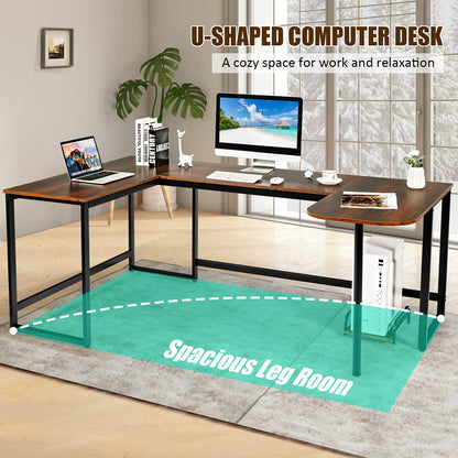 Industrial Computer Desk, U-Shaped Large Desktop Workstation PC Laptop Table