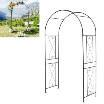 GiantexUK Metal Garden Arch, Heavy Duty Trellis Pergola Arbour with 4 Ground Stake(120x56x220cm, Curved Patterns)