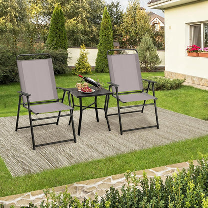 GiantexUK Folding Garden Chairs Set of 2/4, Metal Frame Dining Chairs with High Backrest, Armrests & Anti-slip Foot Pads