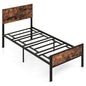 3FT Single Bed Frame, 35cm Metal Platform Bed with Rustic Headboard & Footboard