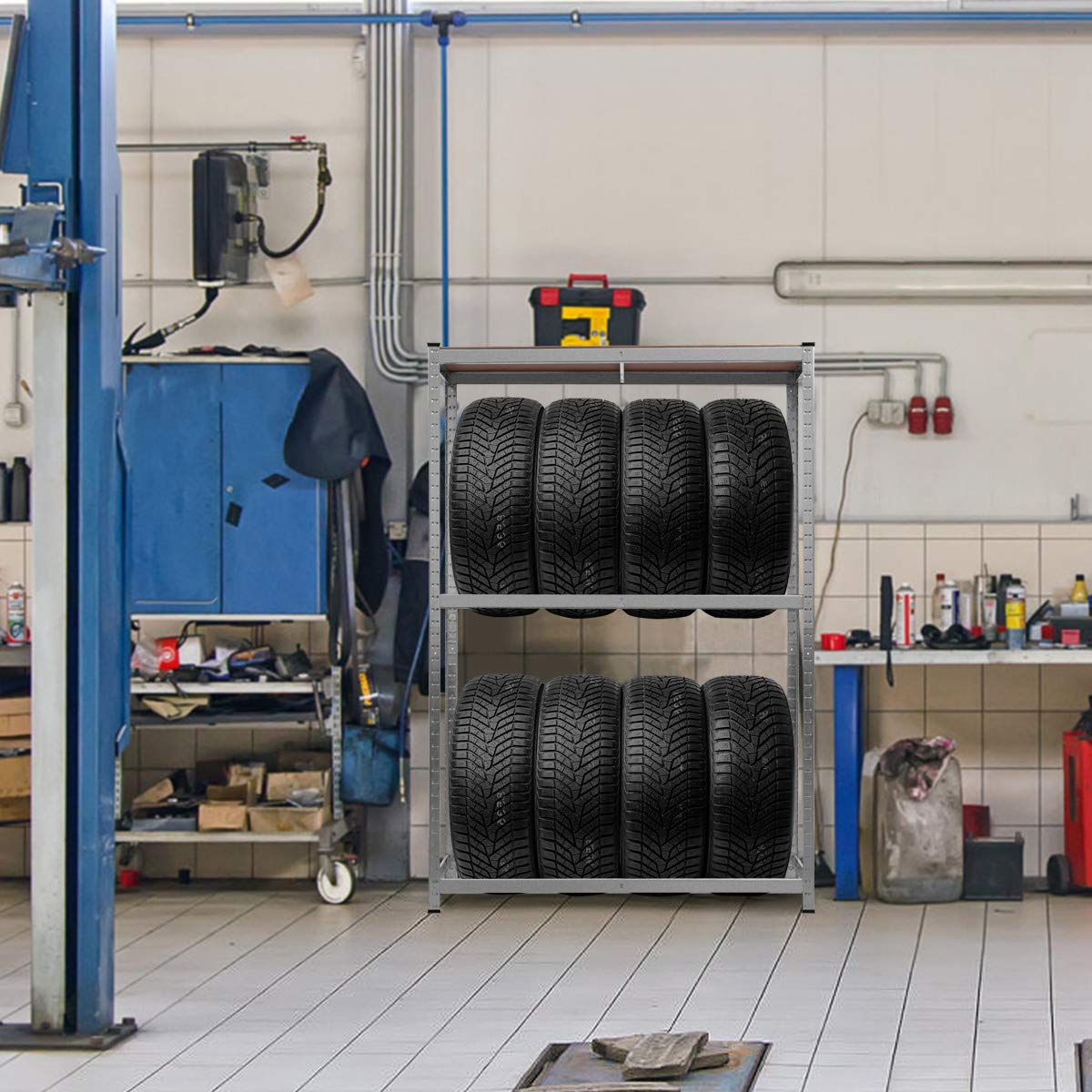 GiantexUK 3-Tier Tyre Racking, 8 Tyres Heavy Duty Garage Shelving Unit with Adjustable Shelves & Non-Slip Foot Pads