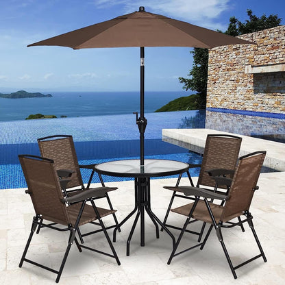 GiantexUK 4PCS Folding Patio Chairs, Metal Frame Garden Chairs with High Backrest