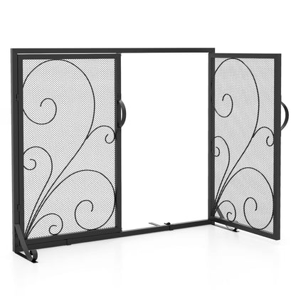 GiantexUK Fire Guard with Double Doors, Heavy Duty Metal Mesh Fireplace Screen with Stands, Black