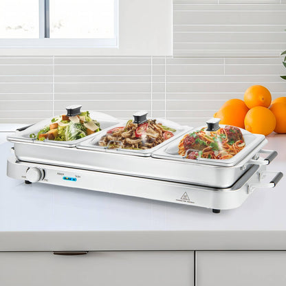 GiantexUK 450W Electric Buffet Server, Stainless Steel Temperature Adjustable Food Warmer with 3x2.5L Removable Sections