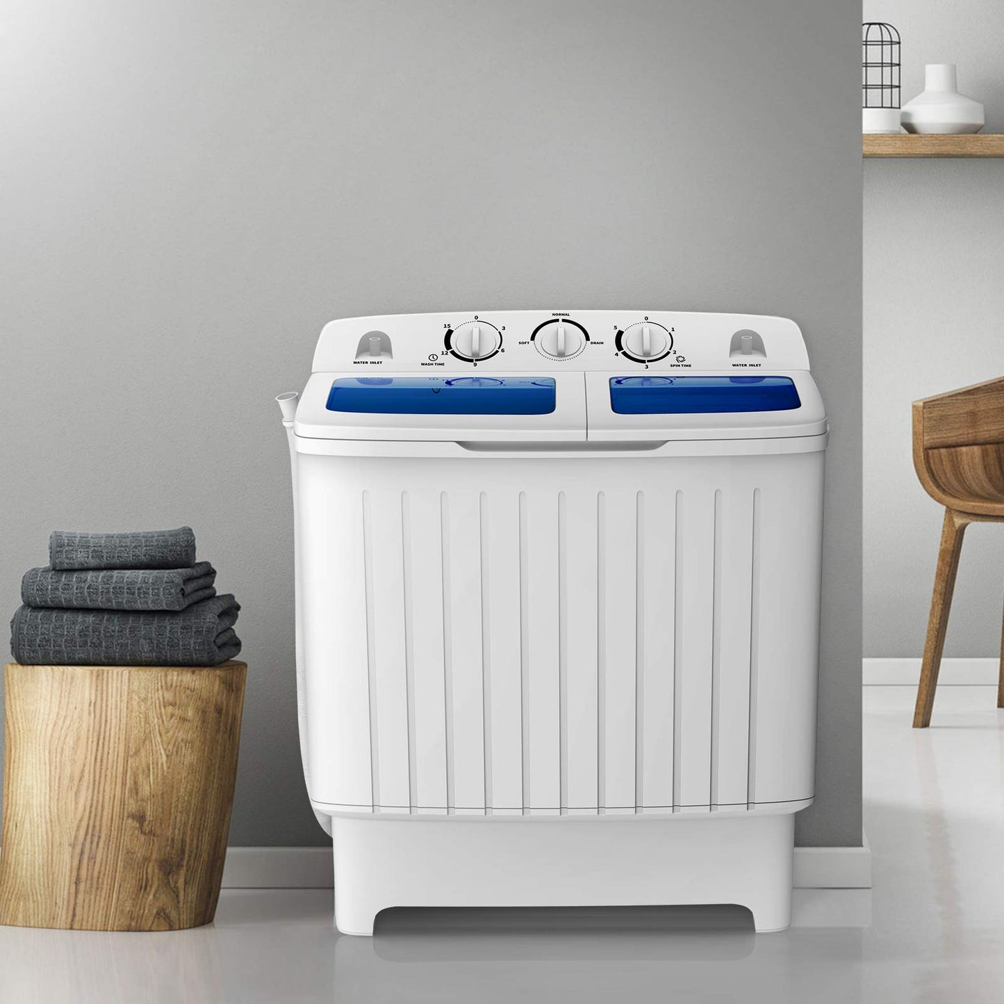 GiantexUK Twin Tub Washing Machine, 8KG Compact Washing Machine and Spin Dryer Combo with Timer Control & Drain Pipe