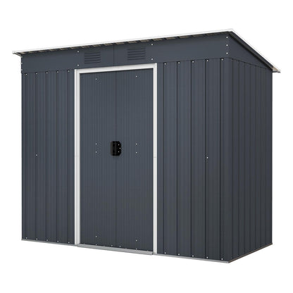 GiantexUK 7x3.6FT Metal Garden Shed, Slope Roof Backyard Garage Utility Shed Building