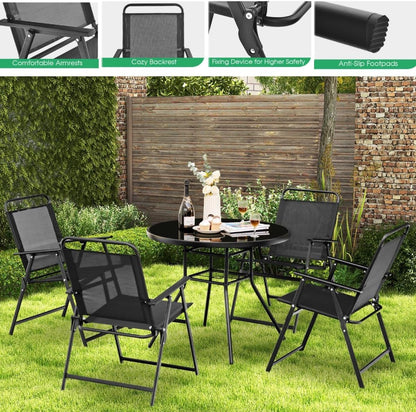 GiantexUK 4 PCS Outdoor Folding Chair, All-Weather Portable Patio Chair with Backrest, Armrest & Footrest (68 x 55 x 84cm)