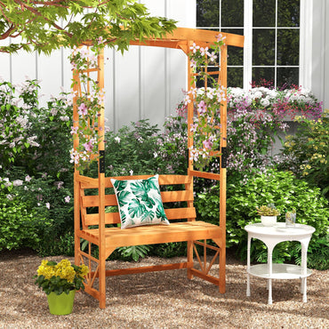 GiantexUK Garden Arch with Bench, 2-Seater Rose Trellis Pergola Pavilion Arbour