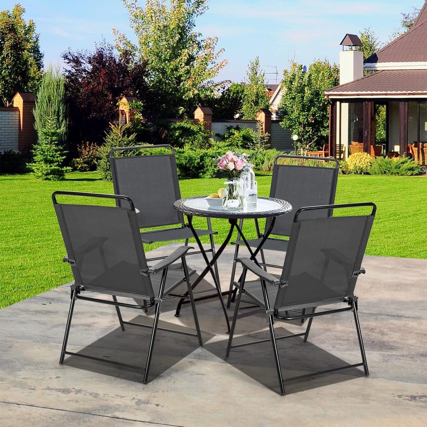 GiantexUK 4 PCS Outdoor Folding Chair, All-Weather Portable Patio Chair with Backrest