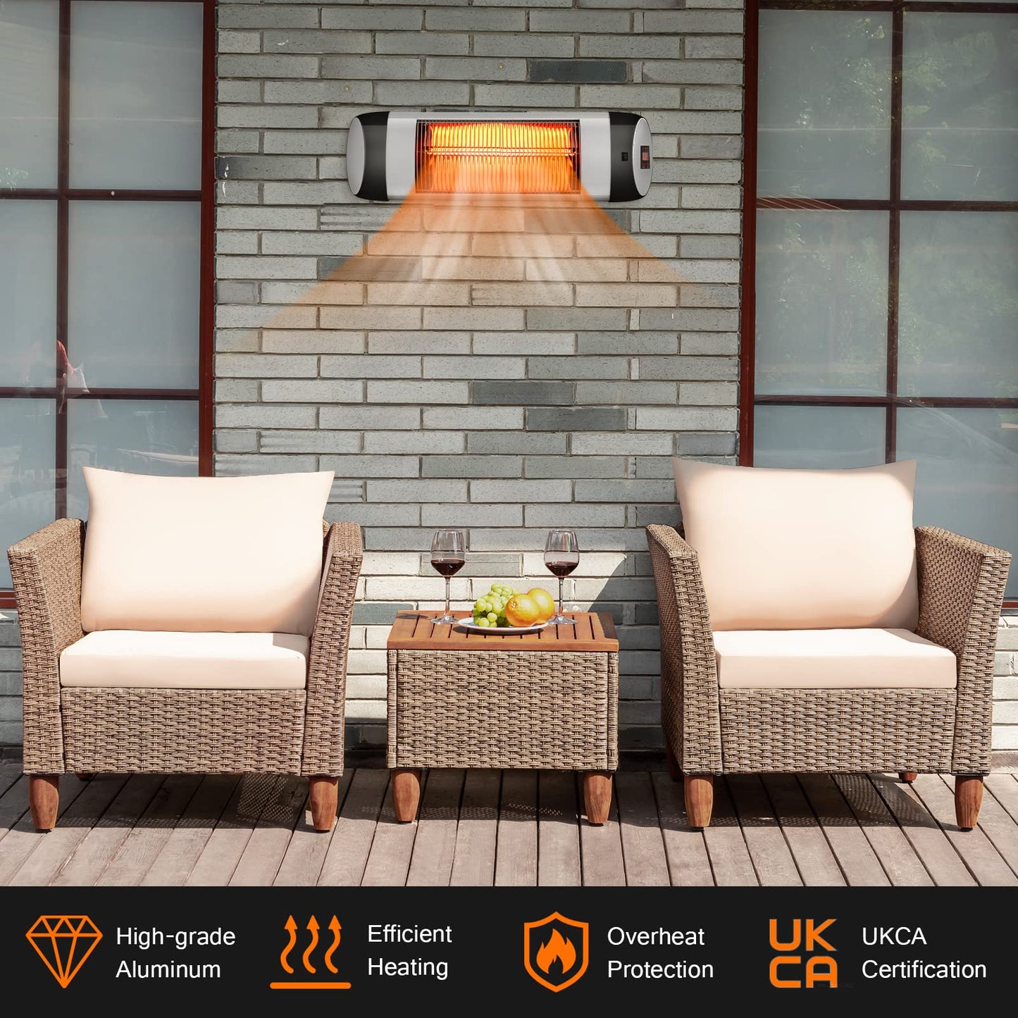 GiantexUK Wall-Mounted Patio Infrared Heater, 3 Modes Electric Warmer with LED Display