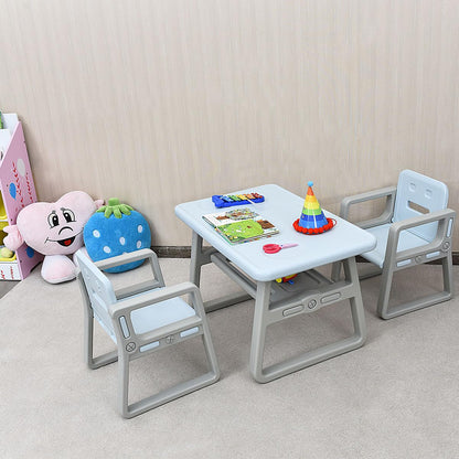 3PCS Kids Table and Chairs Set, Children Play Tables with Storage Rack