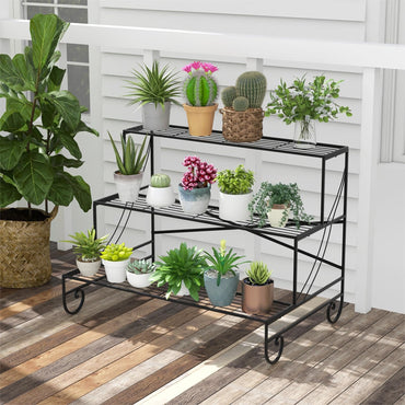 GiantexUK 3-Tier Metal Plant Stand, Ladder Shelf Flower Pot Holder (95 x 63 x 72cm)