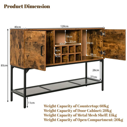 GiantexUK Industrial Kitchen Sideboard, Storage Cupboard with Wine Rack