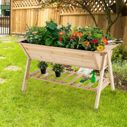 GiantexUK Raised Garden Bed, Wood Elevated Planter with Liner, Drainage Hole & Slatted Shelf