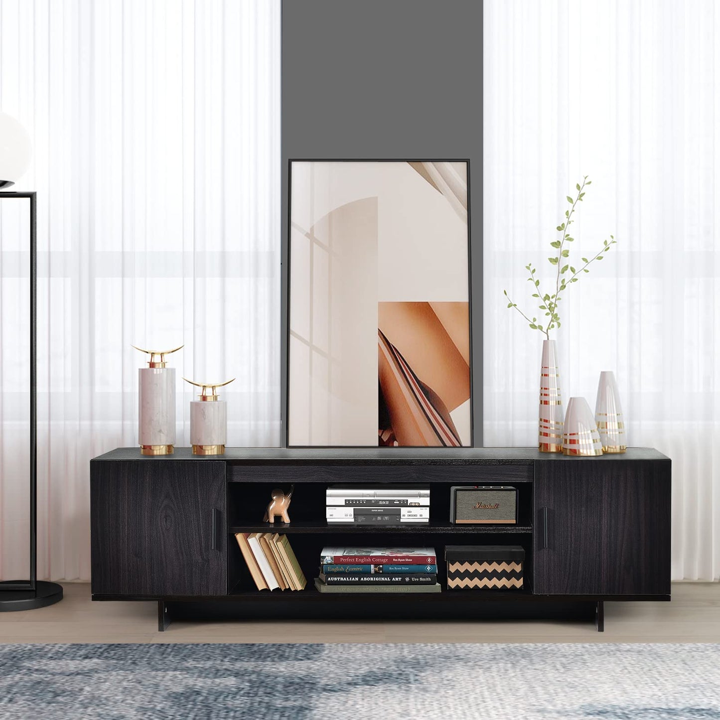 TV Stand for TVs up to 65 Inches, Modern TV Unit Console Table for Living Room Bedroom, 152x40x45cm