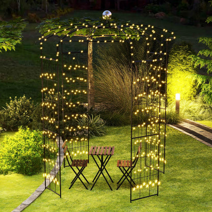 GiantexUK 4-Sided Birdcage Metal Garden Arch, 206x206x286cm Trellis Gazebo Pergola Pavilion Arbour with Hanging Hook & Ground Stakes