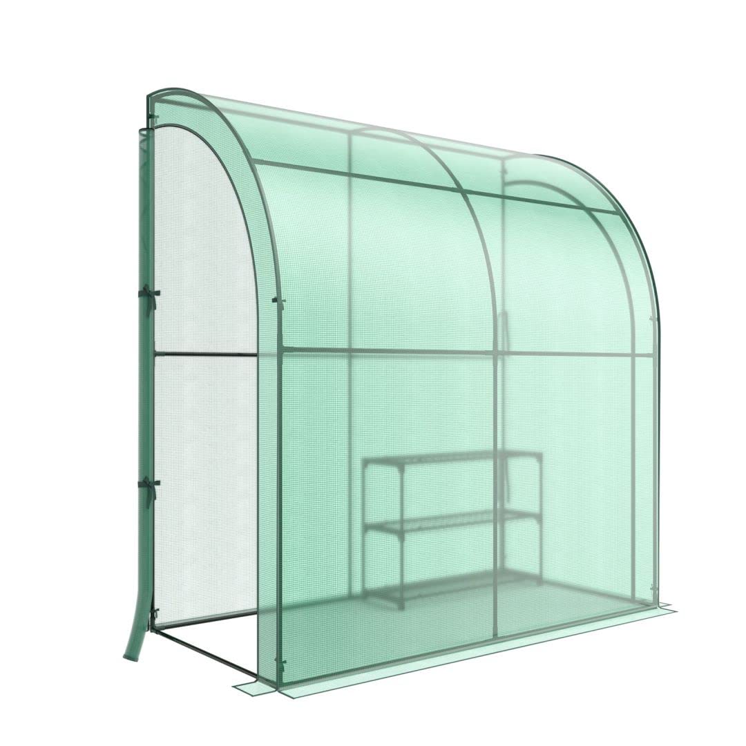 GiantexUK Mini Walk-in Greenhouse with Flower Rack, Portable Lean-to Green house with Weatherproof PE Cover & Roll-up Zipper Doors