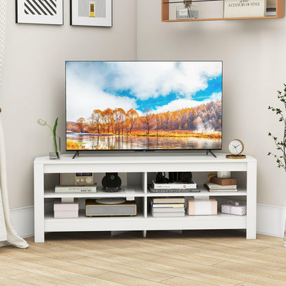 TV Stand with Charging Station for TVs up to 60", Wooden TV Cabinet Media Entertainment Center with Open Storage Shelves