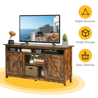 Farmhouse TV Stand for TVs up to 65", Wooden TV Cabinet Media Entertainment Center with Barn Doors & Open Shelf