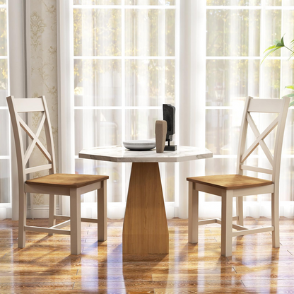 Dining Chairs Set of 2, Wooden Kitchen Chairs with Hollowed High Back, & Rubber Wood Legs