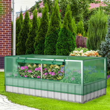 GiantexUK Raised Garden Bed with Greenhouse, 2-in-1 Galvanized Metal Rectangular Planter Box with PE Cover & Roll-up Zipper Window