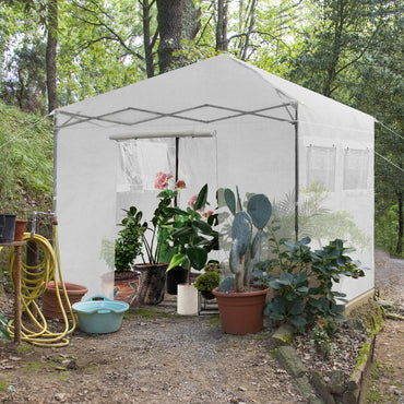 GiantexUK Walk In Greenhouse, Height Adjustable Pop-up Growhouse with PE Cover (300x300x255-275cm,4 Windows, White)