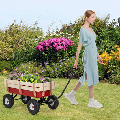 GiantexUK Garden Wagon Cart, Pull Along Cart Kids Trailer with Adjustable Handle & Pneumatic Wheels