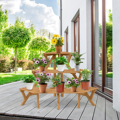 3-Tier Plant Stand, Freestanding Wooden Corner Ladder Flower Pots Rack