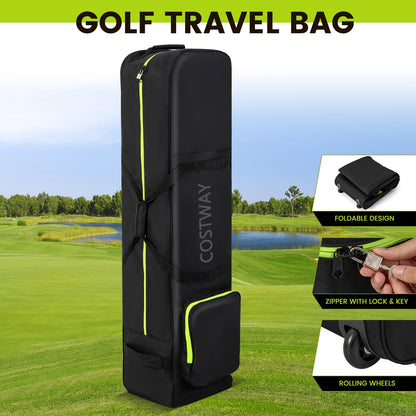 Wheeled Golf Travel Bag, Soft-Sided Travel Cover with 3 Handles, Extra Storage Pocket