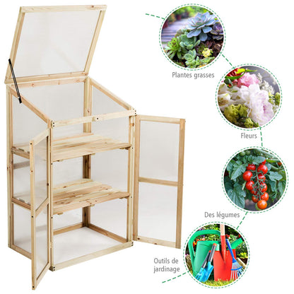 GiantexUK Mini Wooden Greenhouse, Garden Cold Frame with 2 Doors and Skylight