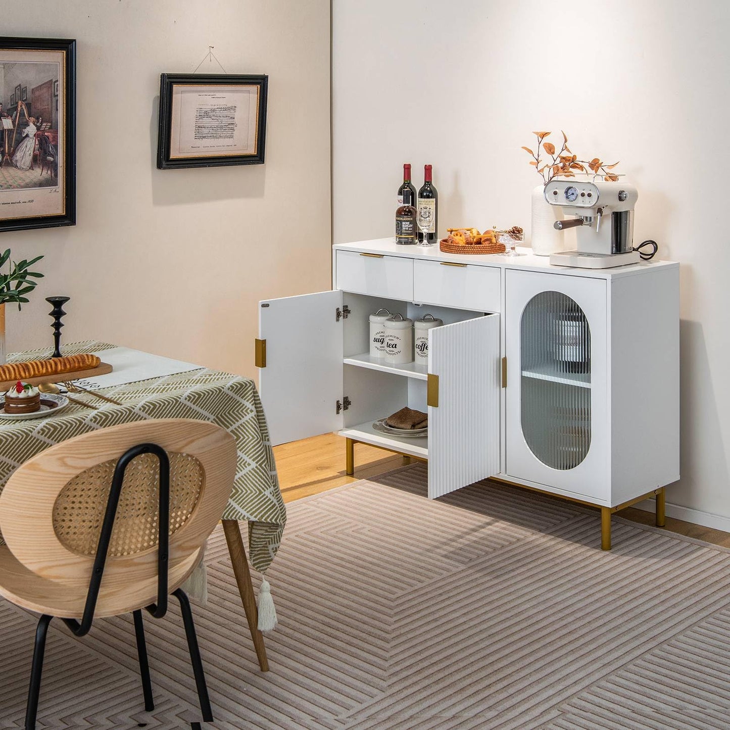 GiantexUK Kitchen Storage Cabinet, Wooden Buffet Sideboard with Doors, 2 Large Drawers, Shelves & Anti-Toppling Device