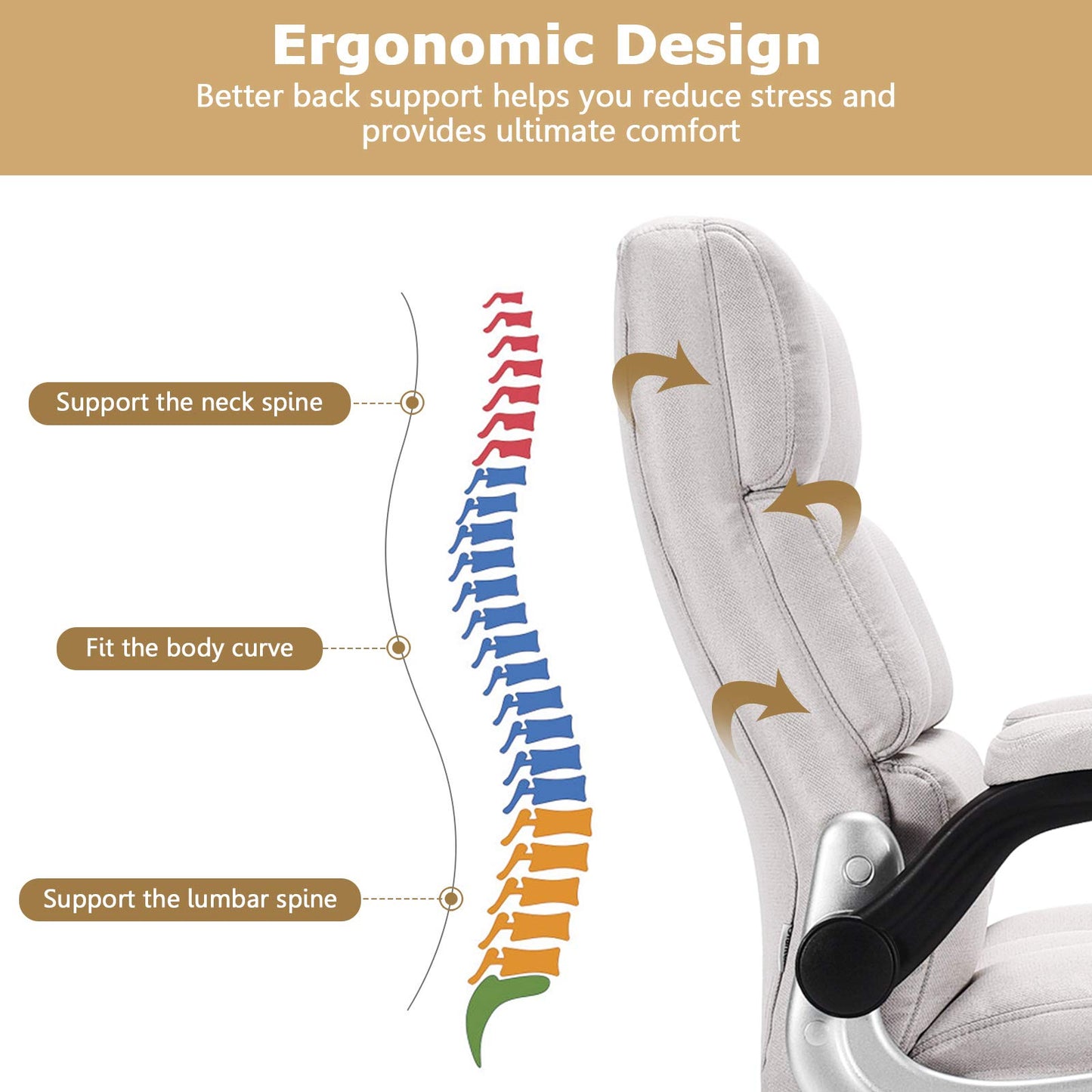 Executive Office Chair, Ergonomic High Back Swivel Computer Desk Chairs with Flip-up Armrests