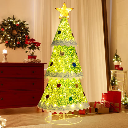 4.6FT Pop up Christmas Tree, Collapsible Xmas Trees with 110 LED Lights and Top Star