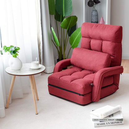 2-In-1 Folding Single Sofa Bed with Pillow, 5 Positions Adjustable Armchair Floor Sofa,