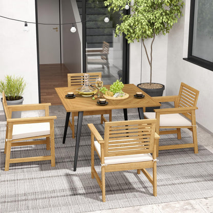 GiantexUK Outdoor Dining Table for 4, 107 x 107cm Acacia Wood Garden Table with Metal Legs