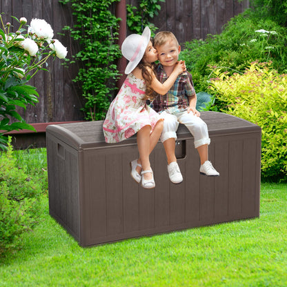 GiantexUK 400L Garden Storage Box, Lockable Weatherproof Deck Box with Linked Strap and Side Recessed Handles