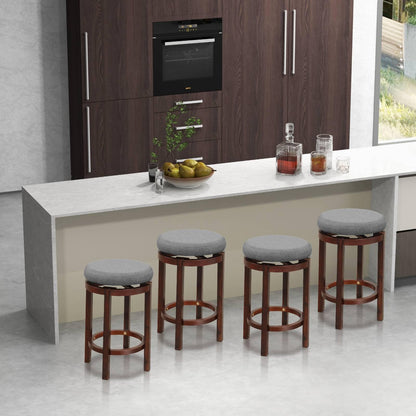 GiantexUK Bar Stools Set of 2/4, Upholstered Swivel Kitchen Barstools with Padded Cushion, Rubber Wood Legs & Footrest