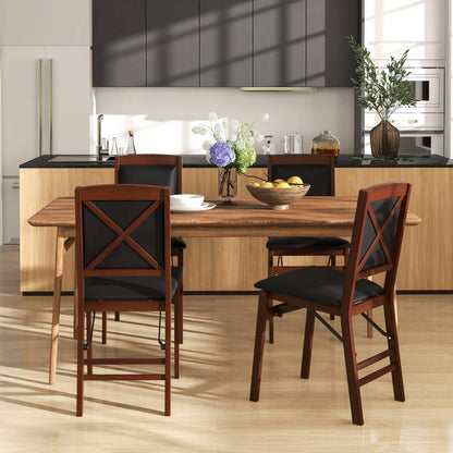 GiantexUK Folding Dining Chairs Set of 2/4, Upholstered Kitchen Chairs with Rubber Wood Legs