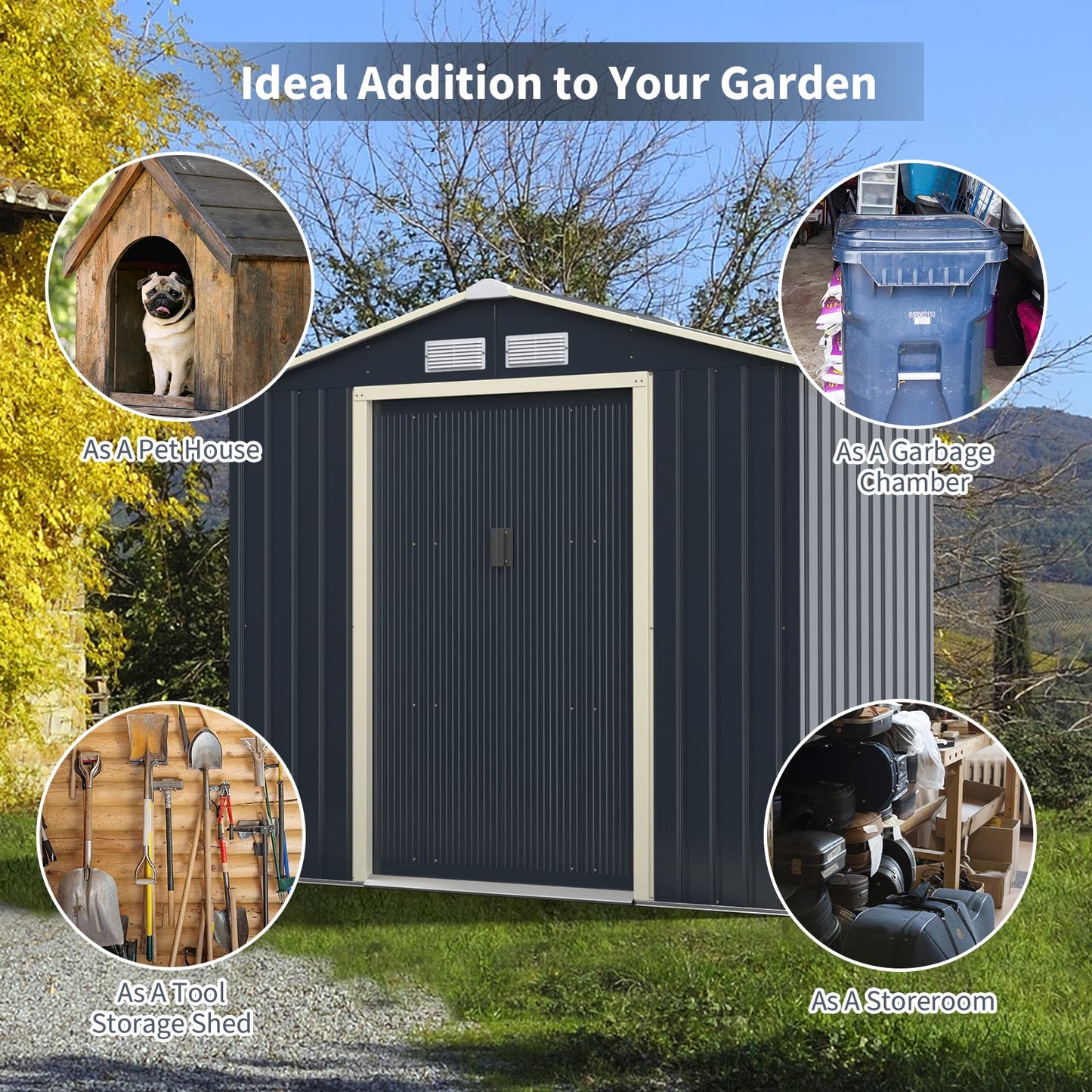 GiantexUK 7x4FT Metal Garden Shed and Extension Kit