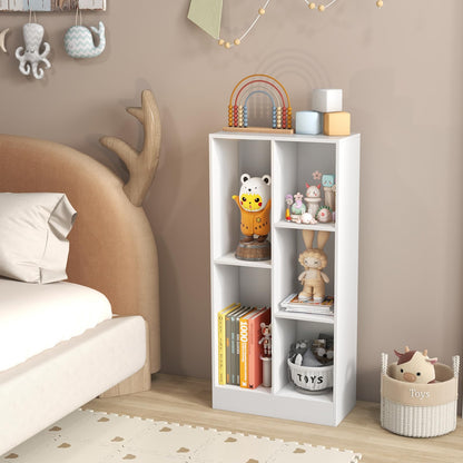 Wooden Cube Bookcase, 3 Tier Open Storage Shelving Unit with 5 Compartments (White, 50 x 24 x 104cm)