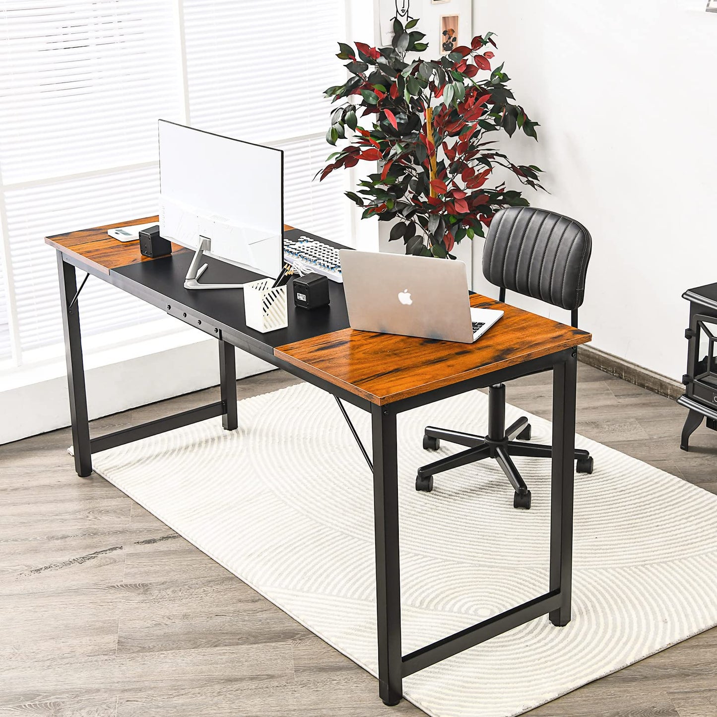 Computer Desk, Industrial Writing Workstation PC Laptop Table (160 x 60 x 75cm, Vintage+Black+Vintage)