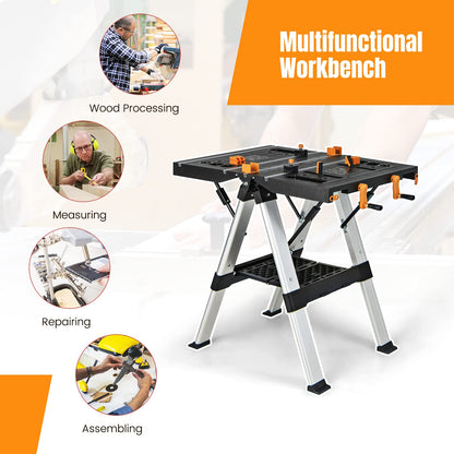 GiantexUK Folding Workbench, Height Adjustable Flip-Top Work Bench Tool Stand with Functional Clamping System