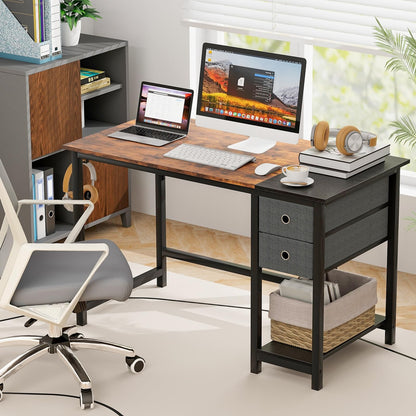 Computer Desk, Metal Frame Study Table Workstation with 2 Removable Drawers (120 x 60 x 75 cm)