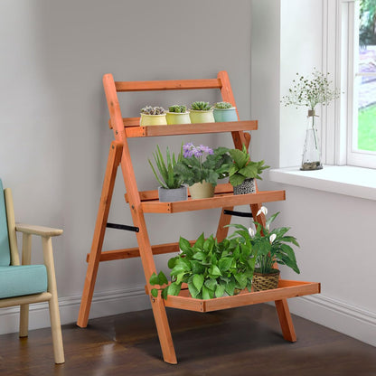 3-Tier Plant Stand, Folding Ladder Flower Shelving Unit with Step Design