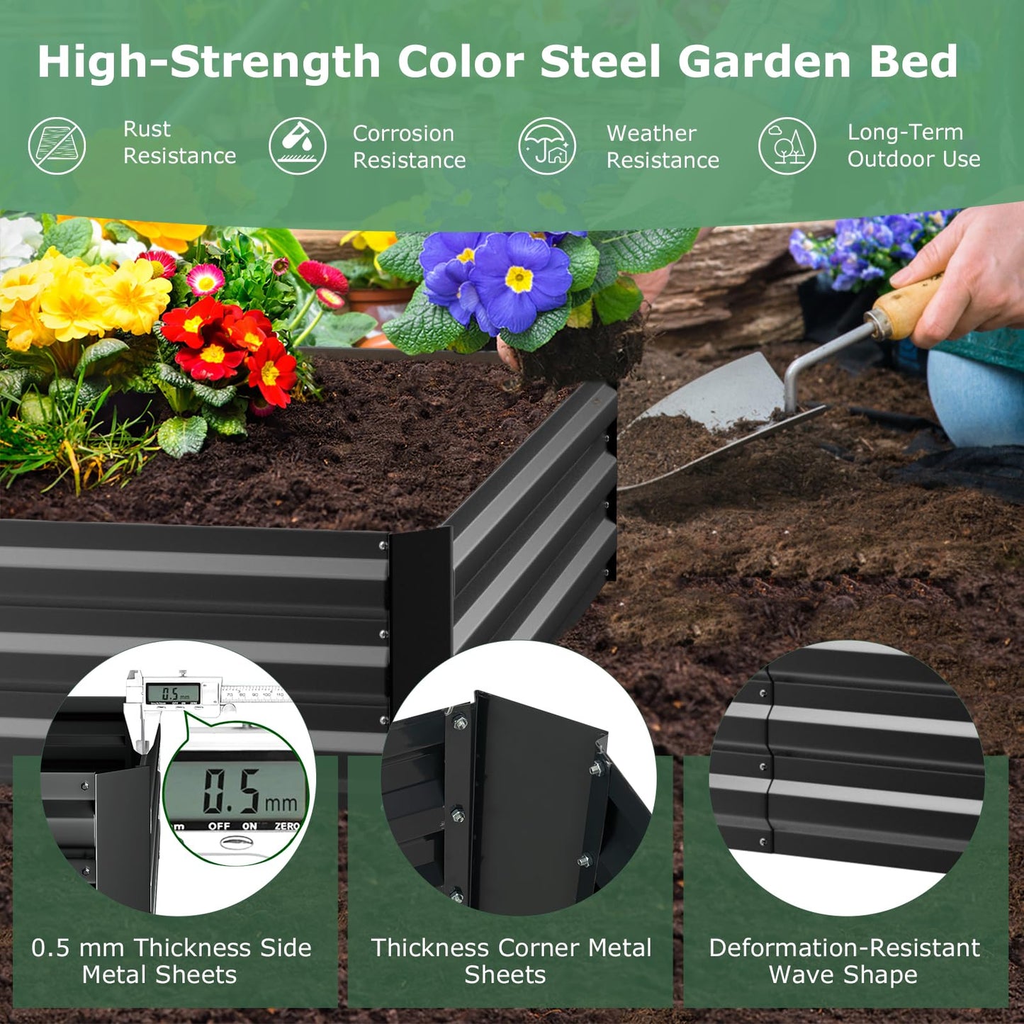 Raised Garden Bed with Greenhouse, Outdoor Elevated Planter Box with PVC Cover & Dual 2-Tier Roll-Up Windows