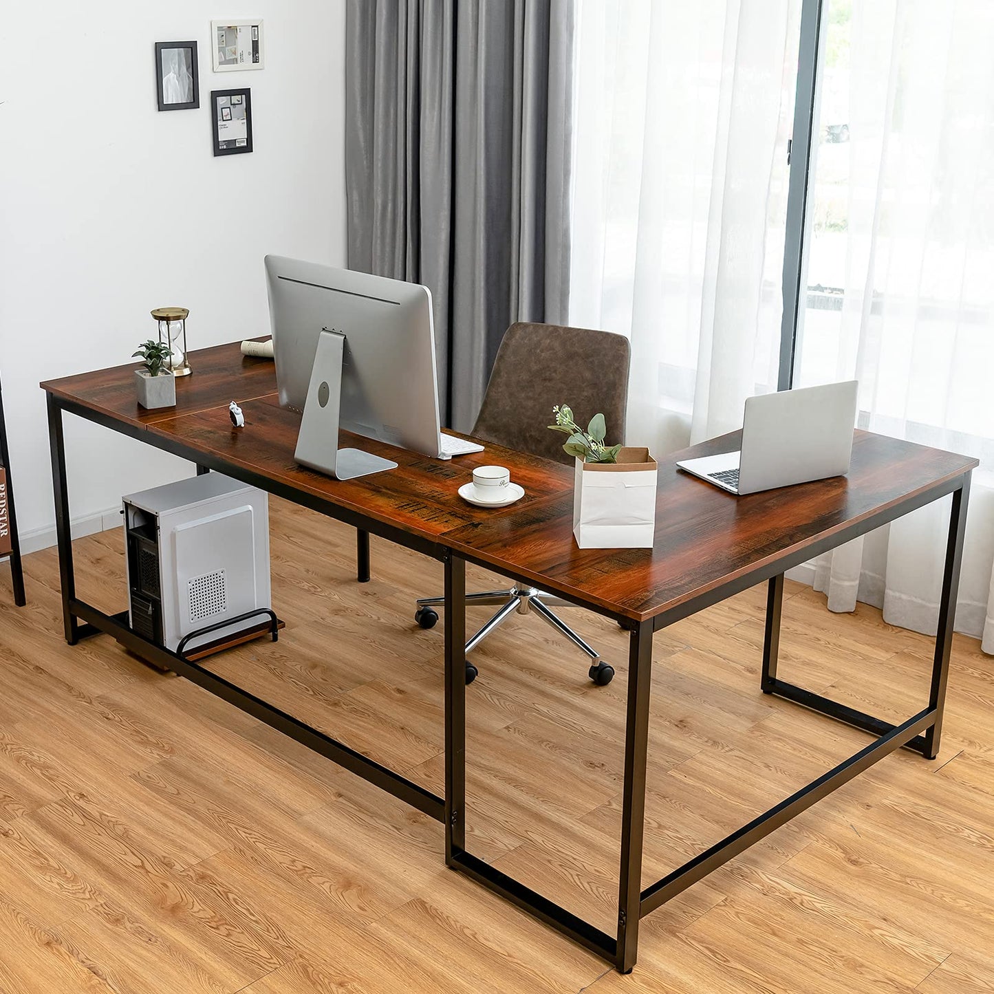 Industrial Computer Desk, U-Shaped Large Desktop Workstation PC Laptop Table