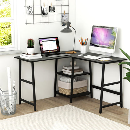 L-Shaped Computer Desk, Wooden Study Table Corner Desk with Charging Station