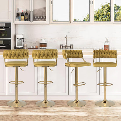 GiantexUK Bar Stools Set of 2, 360° Swivel Height Adjustable Barstools with Woven Back, Footrest, Gas Lift & Anti-Slip Ring