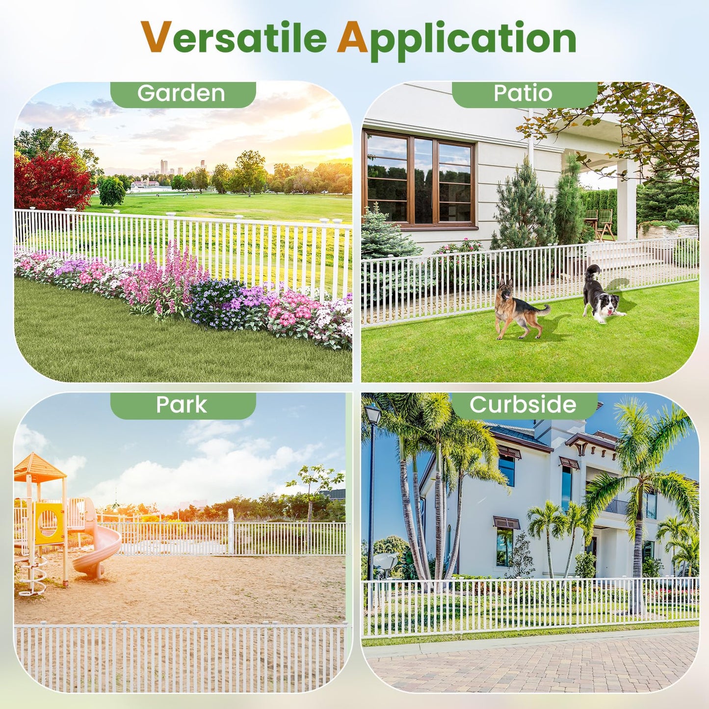 2 Panels Decorative Garden Fence, 203 x 95cm PVC Landscape Fencing Panels with Sharp Ground Stakes & Protective Caps