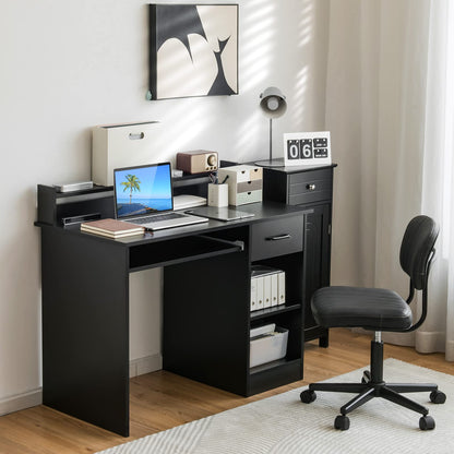 Computer Desk, Wooden PC Laptop Table Writing Workstation with Sliding Keyboard Tray